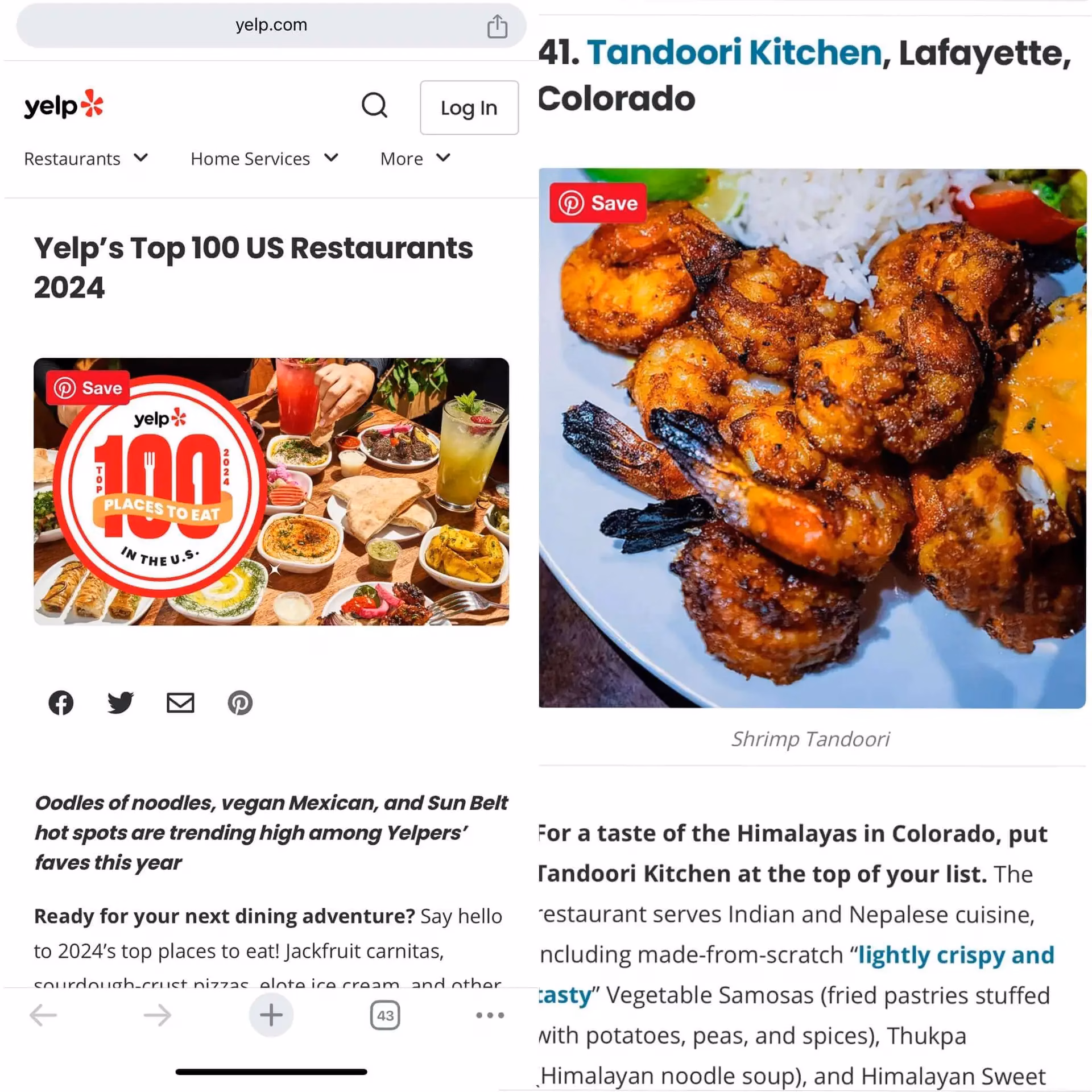 Tandoori Kitchen Yelp Top 100 post
