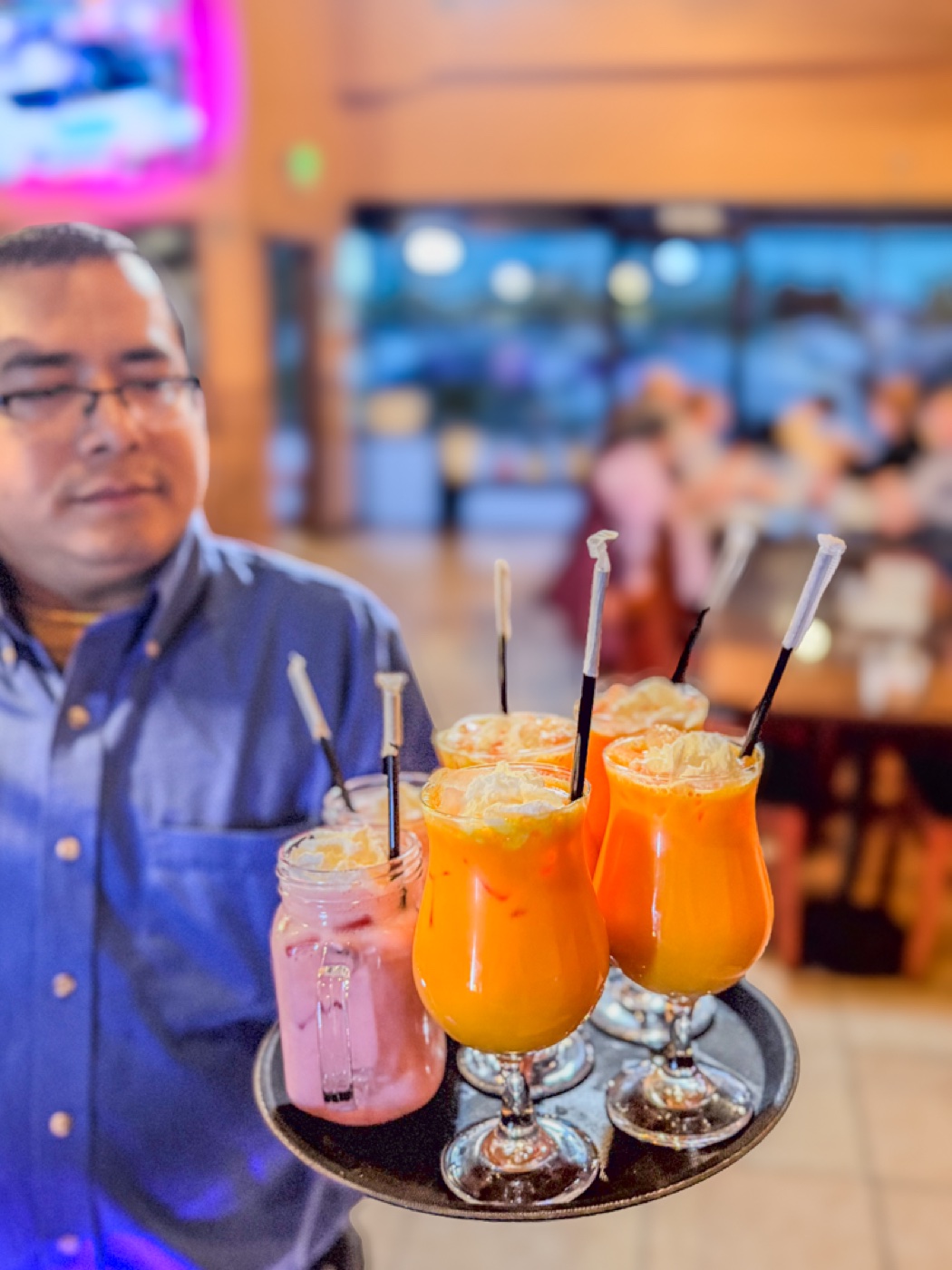 A tray of five lassis at Tandoori Kitchen