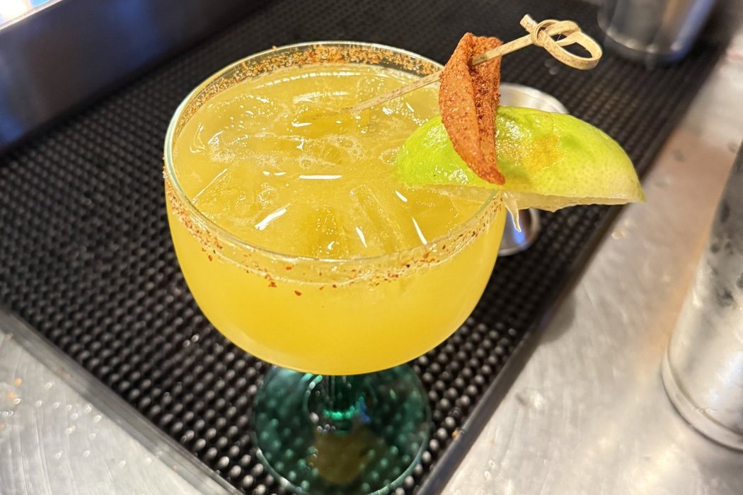 Mango margarita with a tajin rim